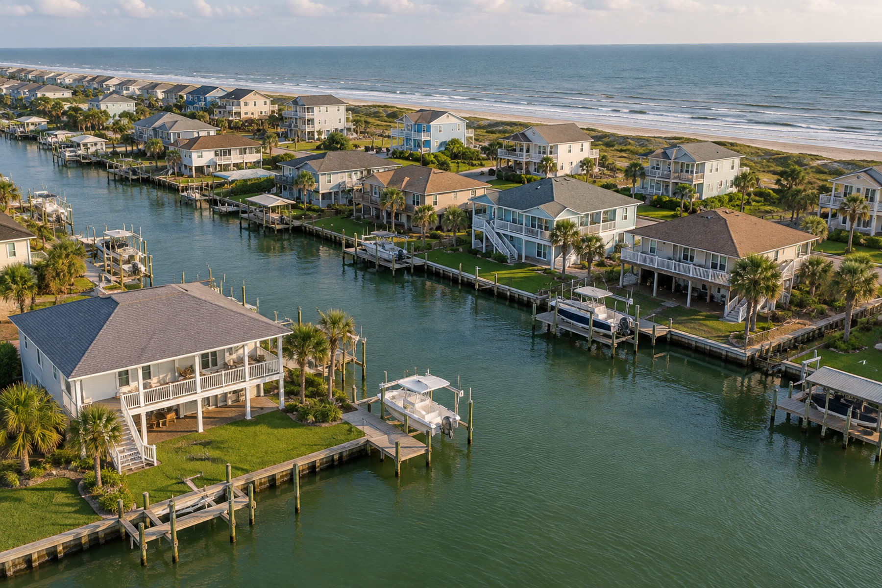 Canal front homes on Galveston's West End
