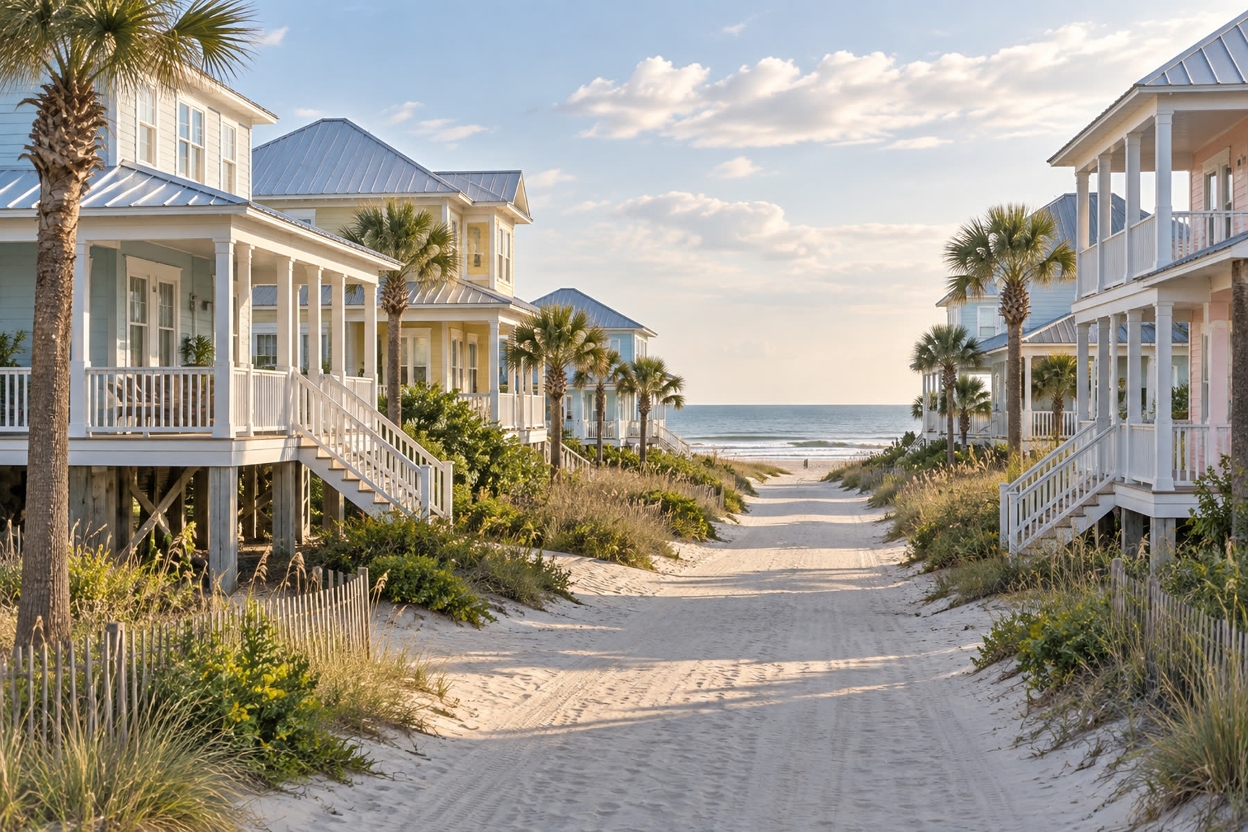 Coastal cottages near the Galveston beach