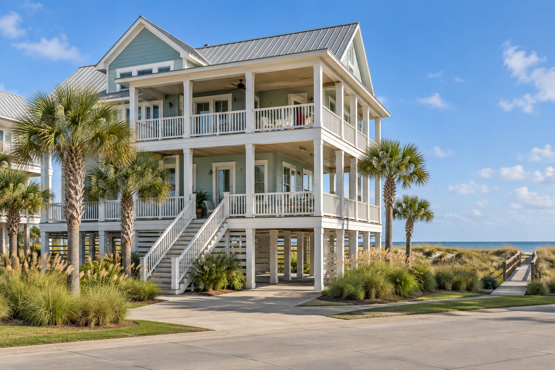 A raised Galveston beach house on pilings