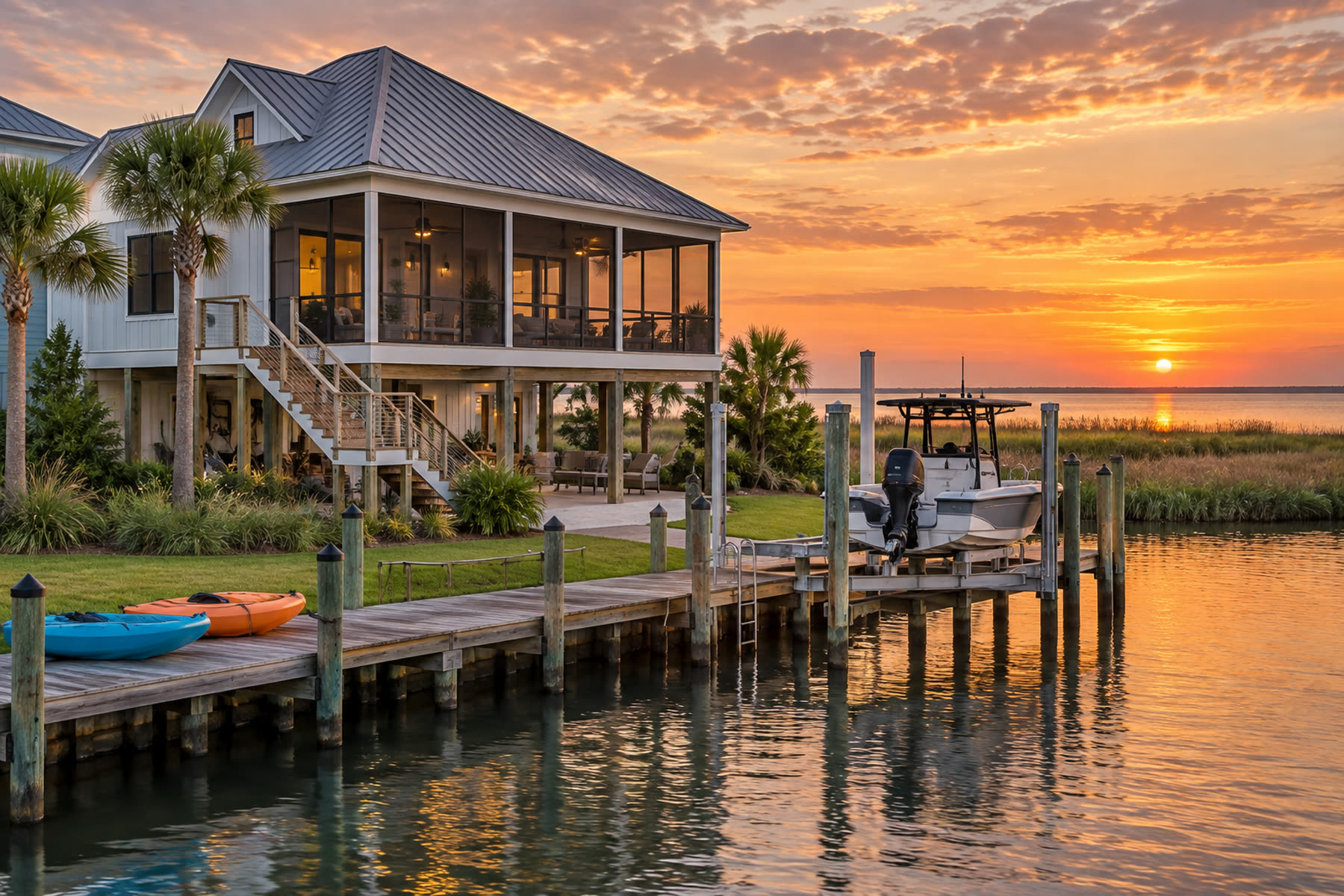 A Galveston canal home with a private boat dock